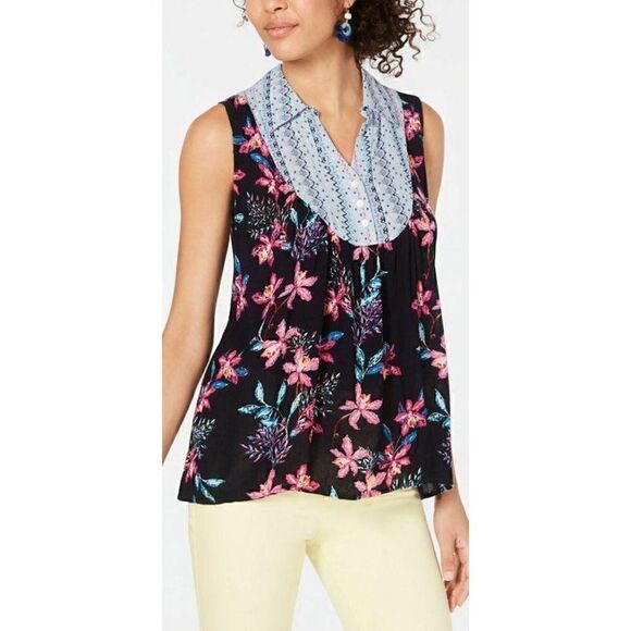 Style & Co Blue Sleeveless Floral Top‎ size XL NEW - Picture 6 of 8